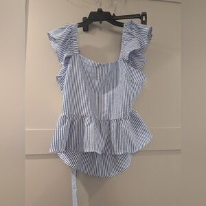 Lily Star Blue and White Striped Ruffle Blouse